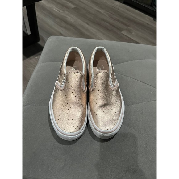 Vans rose gold slip on shoes